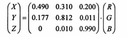 XYZ和RGB颜色空间关系